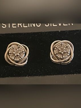 .36 CTW Sterling Silver Diamond Cluster Swirl Stud Earrings